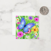 Carte De Correspondance Beau Papillon Bleu avec fleurs Aquarelle (Devant/Arrière en situation)