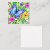 Carte De Correspondance Beau Papillon Bleu avec fleurs Aquarelle (Devant / Derrière)