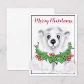 Carte De Correspondance Bébé blanc mignon bébé ours polaire Noël botanique (Devant / Derrière)