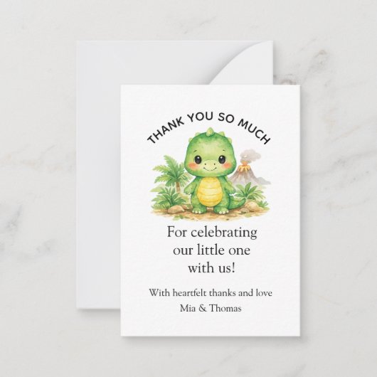 Carte De Correspondance Bébé dinosaure mignon Merci (Devant)