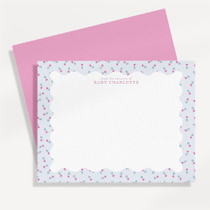 Carte de correspondance bébé florale pastel à bord