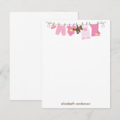 Carte De Correspondance Bébé ligne de linge fille Baby shower Merci (Devant / Derrière)