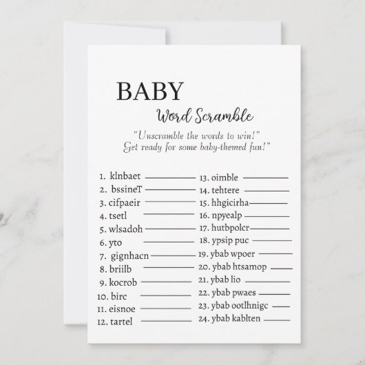 Carte De Correspondance Bébé Mot Scramble Challenge (Devant)