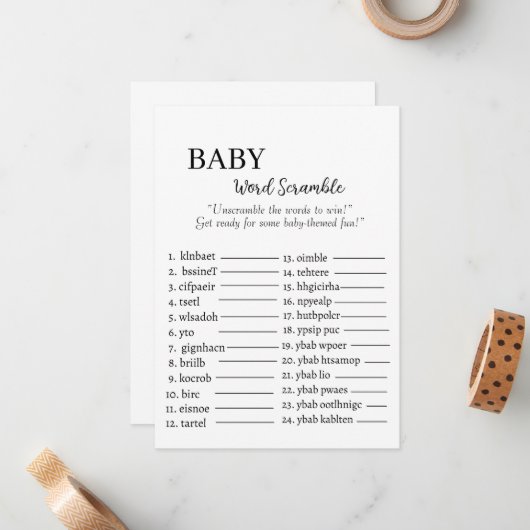 Carte De Correspondance Bébé Mot Scramble Challenge (Devant/Arrière en situation)