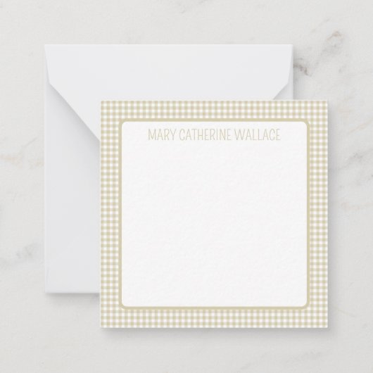 Carte De Correspondance Beige and White Gingham Plaid Monogram (Dos)
