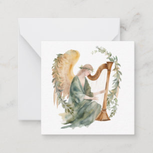 Carte De Correspondance Bel Ange Jouant de la Harpe Aquarelle