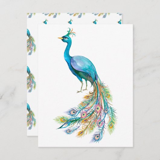 Carte De Correspondance Belle aquarelle bleu paon illustration (Devant / Derrière)