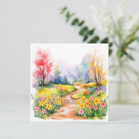 Carte De Correspondance Belle aquarelle Fleurs de printemps (Debout devant)
