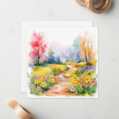 Carte De Correspondance Belle aquarelle Fleurs de printemps (Devant/Arrière en situation)