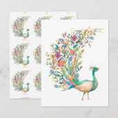 Carte De Correspondance Belle aquarelle vert paon (Devant / Derrière)