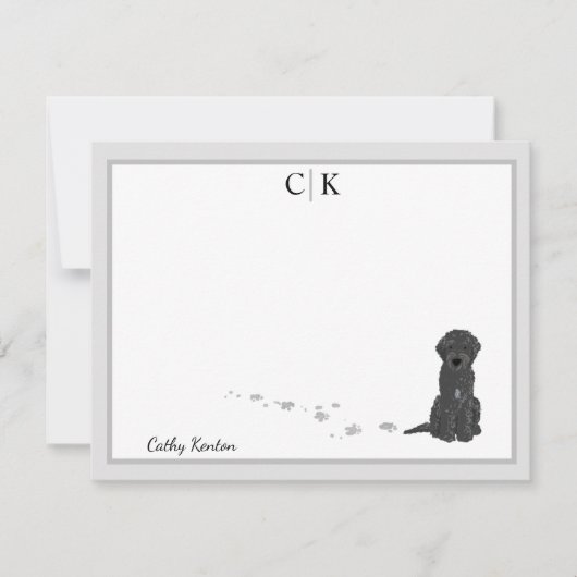 Carte De Correspondance Bene the Labradoodle Chien Grey Monogramme frontal (Devant)
