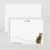 Carte De Correspondance Bengale Cat gris frontière Monogramme et nom plat (Devant / Derrière)