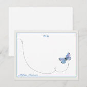 Carte De Correspondance Beurre d'aquarelle bleu dans le monogramme de vol (Devant / Derrière)