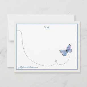 Carte De Correspondance Beurre d'aquarelle bleu dans le monogramme de vol
