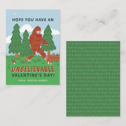 Carte De Correspondance Big Foot Sasquatch Classroom Valentine's Exchange (Devant / Derrière)