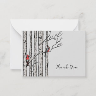 Carte De Correspondance Birch Trees modernes et Merci aux oiseaux rouges