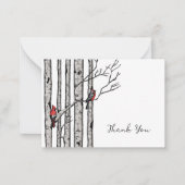 Carte De Correspondance Birch Trees modernes et Merci aux oiseaux rouges (Devant)