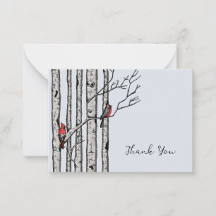 Carte De Correspondance Birch Trees modernes et Merci aux oiseaux rouges