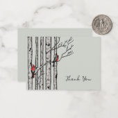 Carte De Correspondance Birch Trees modernes et Merci aux oiseaux rouges (Devant/Arrière en situation)