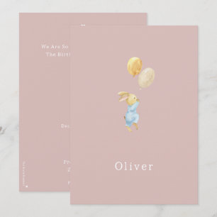 Carte De Correspondance Birth Announcement Little Rabbit With Balloons