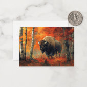 Carte De Correspondance Bison dans l'artisanat boisé d'automne (Devant/Arrière en situation)