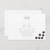 Carte De Correspondance Black Cat Paw Prints Lined Monogram (Devant / Derrière)