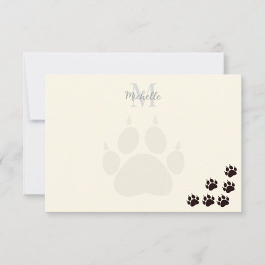 Carte De Correspondance Black Cat Paw Prints Monogram Personalized Cream (Devant)