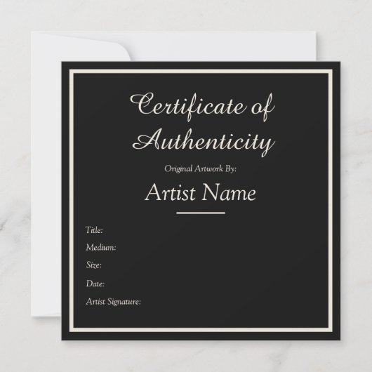 Carte De Correspondance Black Customizable Certificate of Authenticity (Devant)