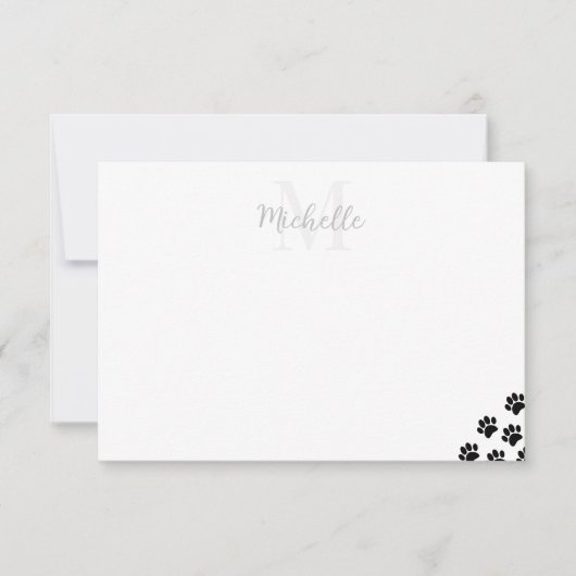Carte De Correspondance Black Pet Paw Prints Custom Monogram (Devant)