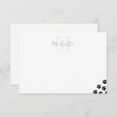 Carte De Correspondance Black Pet Paw Prints Custom Monogram (Devant / Derrière)