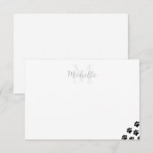 Carte De Correspondance Black Pet Paw Prints Custom Monogram Simple  (Devant / Derrière)