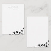 Carte De Correspondance Black Puppy Paw Prints Personalized Stationery (Devant / Derrière)