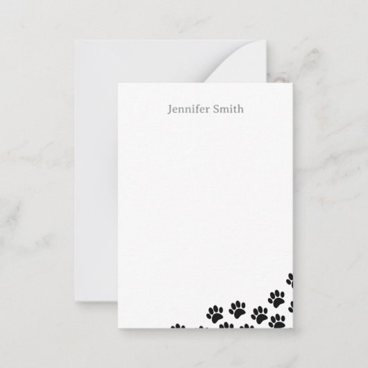 Carte De Correspondance Black Puppy Paw Prints Personalized Stationery (Devant)