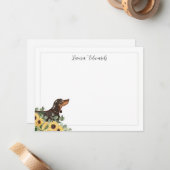 Carte De Correspondance Black Tan Dachshund Sunflower Eucalyptus (Devant/Arrière en situation)