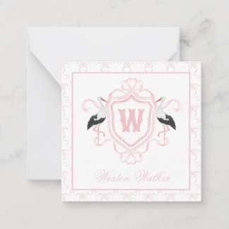 Carte De Correspondance Blason de monogramme d'arche de cigogne rose aquar
