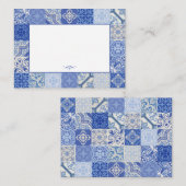 Carte De Correspondance Bleu blanc ethnique Boho Carreaux méditerranéens (Devant / Derrière)