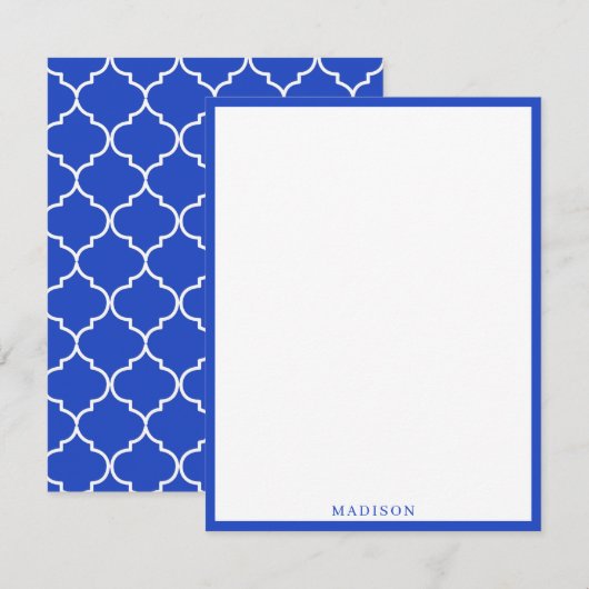Carte De Correspondance Bleu & Blanc Méditerranéen Motif marocain (Devant / Derrière)