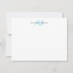 Carte De Correspondance Bleu clair Moderne Brush Script Monogramme