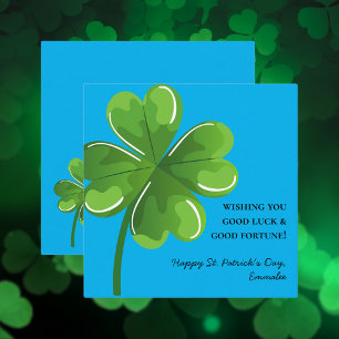 Carte De Correspondance Bleu et vert St. Patrick's Day Shamrock vert