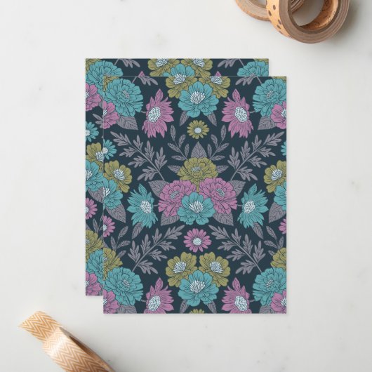 Carte De Correspondance Bleu foncé, vert et violet (Devant/Arrière en situation)