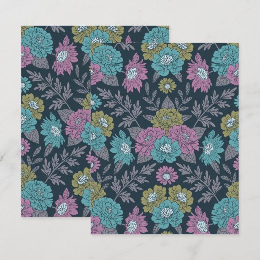 Carte De Correspondance Bleu foncé, vert et violet (Devant / Derrière)