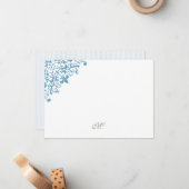 Carte De Correspondance Bleu Français Fleur de Lis Monogramme initial (Devant/Arrière en situation)