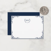 Carte De Correspondance Bleu marine et blanc | Monogramme initiales modern (Devant/Arrière en situation)