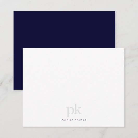 Carte De Correspondance Bleu Marine Simple Monogramme Moderne Professionne (Devant / Derrière)