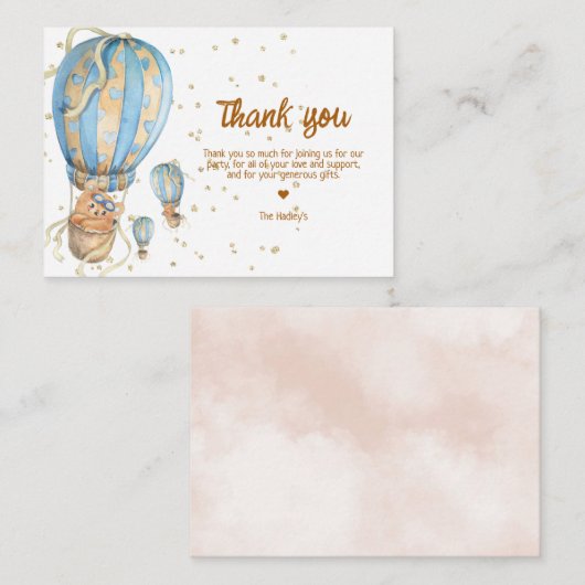 Carte De Correspondance Bleu Merci à air chaud (Devant / Derrière)