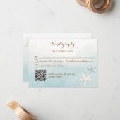 Carte De Correspondance Bleu océan avec Mariage de code QR Small RSVP (Devant/Arrière en situation)