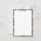 Carte De Correspondance Bleu personnalisé Motif méditerranéen Fleurs jaune (Devant)