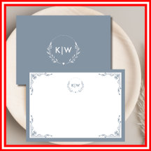 Bleu Poussiéreux et Blanc | Monogramme Initiales M