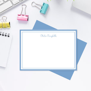 Carte De Correspondance Bleu poussiéreux minimaliste, 2 Frontières, signat