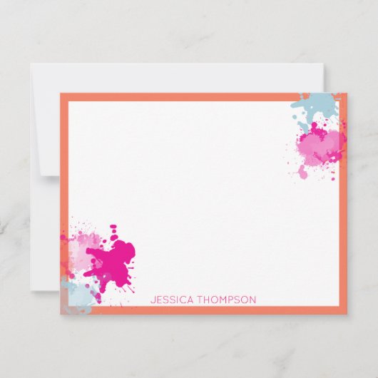 Carte De Correspondance Bleu rose orange Abstrait Peinture (Devant)